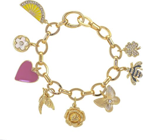 Laura Ashley Womens Jewelry Gold Charm Bracelet with Crystal, Shamrock, Bee, Flower, Lemon, Heart, Bird, Floral, Butterfly in Saudi Arabia