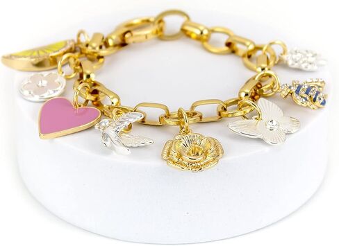 Laura Ashley Womens Jewelry Gold Charm Bracelet with Crystal, Shamrock, Bee, Flower, Lemon, Heart, Bird, Floral, Butterfly in Saudi Arabia