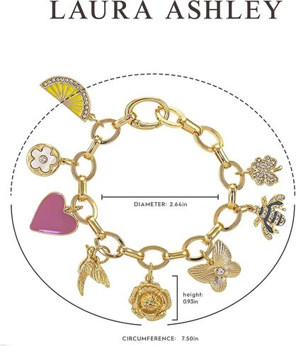 Laura Ashley Womens Jewelry Gold Charm Bracelet with Crystal, Shamrock, Bee, Flower, Lemon, Heart, Bird, Floral, Butterfly in Saudi Arabia