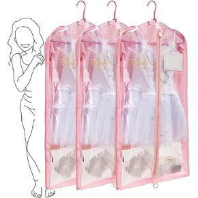Elite Dance Gear 35" Clear Waterproof Garment Bag With 3 Zipper Pockets for Suits Dress Cover, Travel & Competitions Protector, Dance Costumes, Girls Dress Recital Outfit Organizer, 3 Packs-White