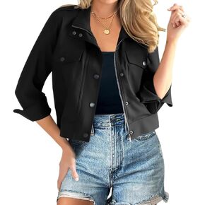 سترات نسائية قصيرة كاجوال من Fessceruna بسحاب وأزرار سفلية خفيفة الوزن معطف أنوراك خارجي مع جيوب in Kuwait