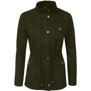 NE PEOPLE Women’s Military Jacket – Anorak Utility Safari Long Sleeve Lightweight Casual Snap Button Stand Collar Parka Coat