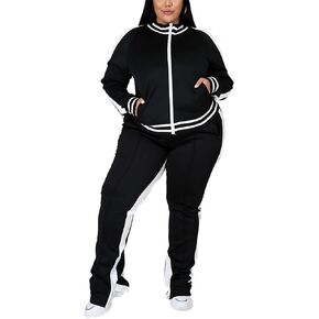 Hooreatee Womens Jogging Suits Plus Size Tracksuit Stripe Jackets Sweatpants 2 Piece Sweatsuits Set in Saudi Arabia