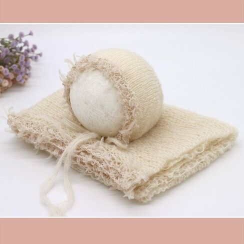 Newborn Photography Props Lace Trim Hat Wrap Props (White) | Fringe Lace Bonnet & Hollow Out Layer for Baby Boys Girls Photoshoot, Infant Photography Knit Costume for Newborn Sessions in Saudi Arabia