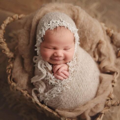 Newborn Photography Props Lace Trim Hat Wrap Props (White) | Fringe Lace Bonnet & Hollow Out Layer for Baby Boys Girls Photoshoot, Infant Photography Knit Costume for Newborn Sessions in Saudi Arabia