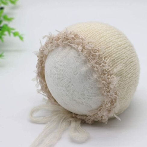 Newborn Photography Props Lace Trim Hat Wrap Props (White) | Fringe Lace Bonnet & Hollow Out Layer for Baby Boys Girls Photoshoot, Infant Photography Knit Costume for Newborn Sessions in Saudi Arabia