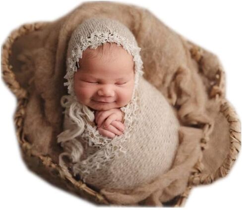 Newborn Photography Props Lace Trim Hat Wrap Props (White) | Fringe Lace Bonnet & Hollow Out Layer for Baby Boys Girls Photoshoot, Infant Photography Knit Costume for Newborn Sessions in Saudi Arabia