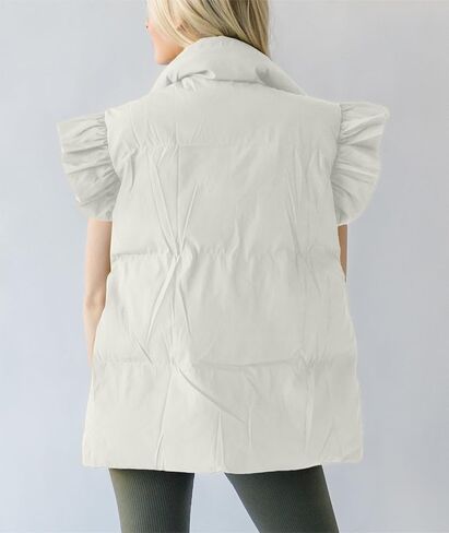 Valphsio Women's Ruffle Sleeve Puffer Vests Winter Button Down Padded Gilet with Pocket in Kuwait