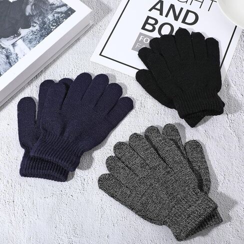 DIVINA VITAE 3 Pairs Kids Winter Gloves Thick Warm Knitted Gloves Kid's Winter Magic Gloves Children Cold Weather Gloves Toddler Stretchy Full Finger Gloves for Boys Girls Knitted Gloves in Saudi Arabia