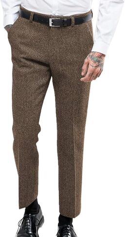 Ceehuteey Men's Retro Dress Suit Pants Thick Wool Flat Front Herringbone Tweed Trousers in Saudi Arabia