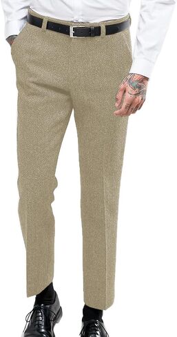 Ceehuteey Men's Retro Dress Suit Pants Thick Wool Flat Front Herringbone Tweed Trousers in Saudi Arabia