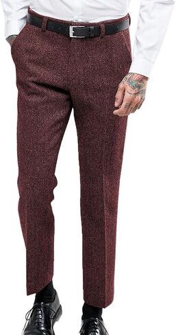 Ceehuteey Men's Retro Dress Suit Pants Thick Wool Flat Front Herringbone Tweed Trousers in Saudi Arabia