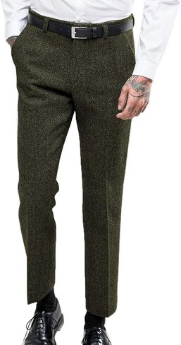Ceehuteey Men's Retro Dress Suit Pants Thick Wool Flat Front Herringbone Tweed Trousers in Saudi Arabia
