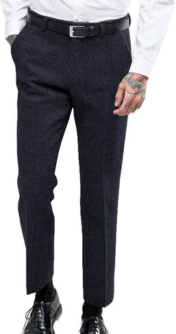 Ceehuteey Men's Retro Dress Suit Pants Thick Wool Flat Front Herringbone Tweed Trousers in Saudi Arabia