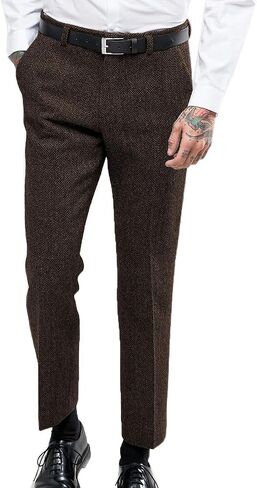 Ceehuteey Men's Retro Dress Suit Pants Thick Wool Flat Front Herringbone Tweed Trousers in Saudi Arabia