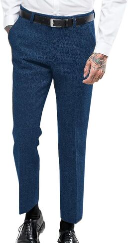 Ceehuteey Men's Retro Dress Suit Pants Thick Wool Flat Front Herringbone Tweed Trousers in Saudi Arabia