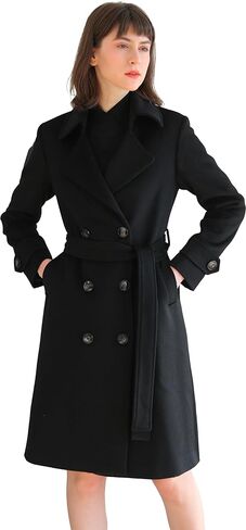 ACECOZY Women's Superior 100% Wool Trench Coat, Classy Long Wool Coat with Belt in Saudi Arabia