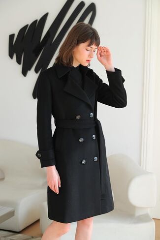ACECOZY Women's Superior 100% Wool Trench Coat, Classy Long Wool Coat with Belt in Saudi Arabia