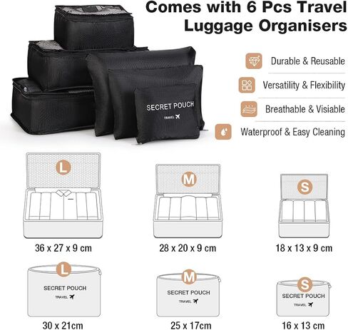 LekeSpring Garment Bags with 6 Set Packing Cubes, Garment Convertible Weekender Bag for Women, Large Carry On Garment Bags for Travel, Duffle Bag Garment Bag Gifts Black Color in Saudi Arabia