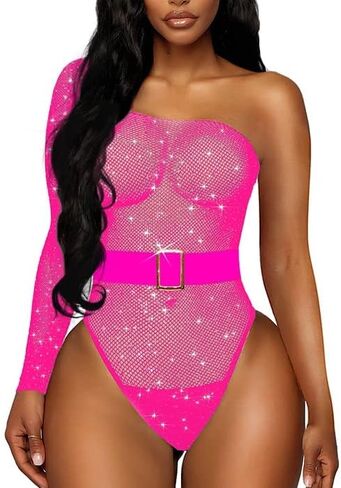 Loviqueen Women's Lingerie Sexy Fishnet Bodysuit 2 Piece Sparkle Rhinestone Gift a Belt in Saudi Arabia