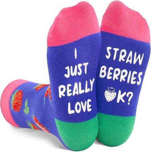 Zmart Funny Strawberry Socks For Teen Boys Girls Novelty Fruit Socks, Strawberry Gifts For Kids 7 to 10 Years, Purple, Strawberry Purplr, 7-12 Years in Saudi Arabia