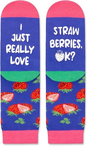 Zmart Funny Strawberry Socks For Teen Boys Girls Novelty Fruit Socks, Strawberry Gifts For Kids 7 to 10 Years, Purple, Strawberry Purplr, 7-12 Years in Saudi Arabia