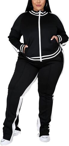 Hooreatee Womens Jogging Suits Plus Size Tracksuit Stripe Jackets Sweatpants 2 Piece Sweatsuits Set in Saudi Arabia