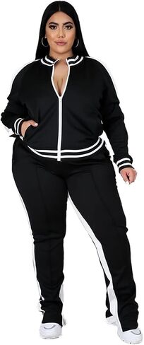 Hooreatee Womens Jogging Suits Plus Size Tracksuit Stripe Jackets Sweatpants 2 Piece Sweatsuits Set in Saudi Arabia