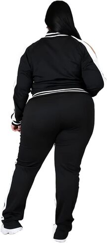 Hooreatee Womens Jogging Suits Plus Size Tracksuit Stripe Jackets Sweatpants 2 Piece Sweatsuits Set in Saudi Arabia