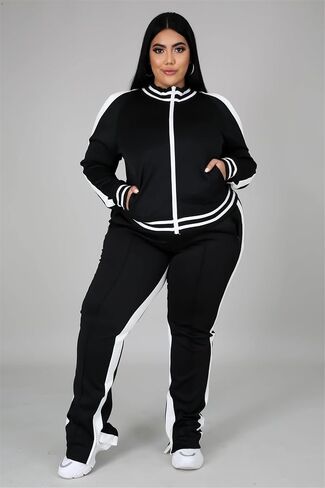 Hooreatee Womens Jogging Suits Plus Size Tracksuit Stripe Jackets Sweatpants 2 Piece Sweatsuits Set in Saudi Arabia