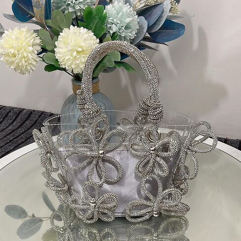 Clear Rhinestone Handbag for Women Crystal Evening Purses with Handle Glitter Handbag for Wedding Cocktail Party Prom Gift in Saudi Arabia