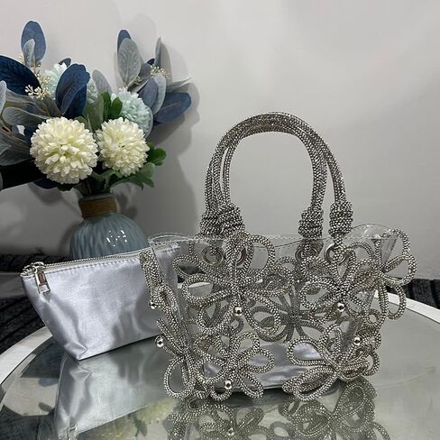 Clear Rhinestone Handbag for Women Crystal Evening Purses with Handle Glitter Handbag for Wedding Cocktail Party Prom Gift in Saudi Arabia