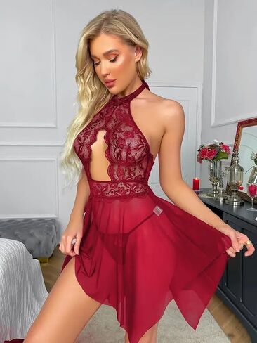 ملابس داخلية Allureve للنساء من الدانتيل بيبي دول شبكي قميص نوم Trddy ملابس نوم S-2XL in Saudi Arabia