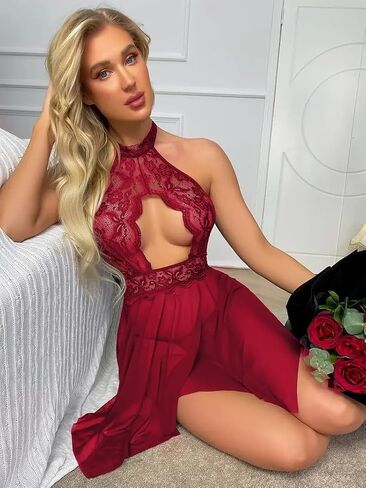 ملابس داخلية Allureve للنساء من الدانتيل بيبي دول شبكي قميص نوم Trddy ملابس نوم S-2XL in Saudi Arabia