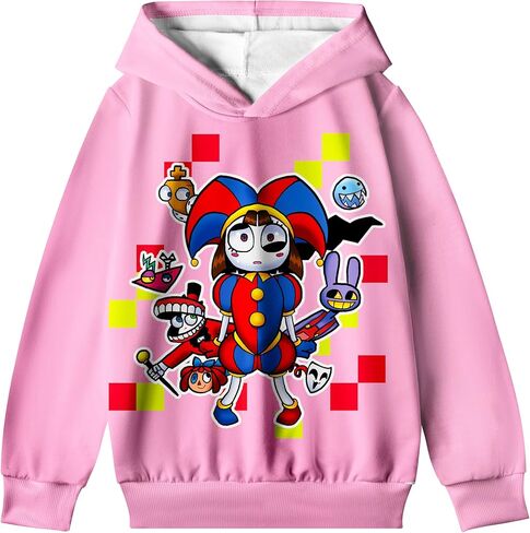 سويت شيرت بغطاء للرأس للفتيات من السيرك المذهل للعبة الأطفال الصغار، سويت شيرت للحفلات التنكرية بالرسوم المتحركة in Kuwait