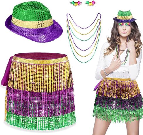 كامدوك ماردي غرا الزي زي الملحقات، ماردي غرا الترتر قبعة ريشة بوا عقال شرابة تنورة لحزب ماردي غرا in Kuwait