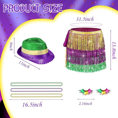 كامدوك ماردي غرا الزي زي الملحقات، ماردي غرا الترتر قبعة ريشة بوا عقال شرابة تنورة لحزب ماردي غرا in Kuwait