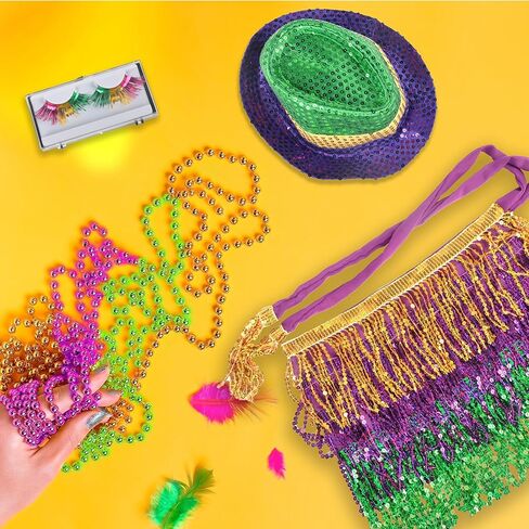 كامدوك ماردي غرا الزي زي الملحقات، ماردي غرا الترتر قبعة ريشة بوا عقال شرابة تنورة لحزب ماردي غرا in Kuwait