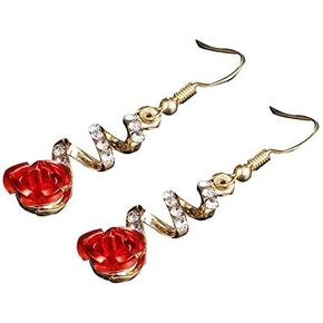 Red Rose Tassel Long Drop Earring 3D Rose Flower Drop Earrings CZ Crystal Rhinestone Rose Fashion Statement Dangle Earrings Purple Flower Tassel Earring Jewelry Bar Party Gifts for Women Girls