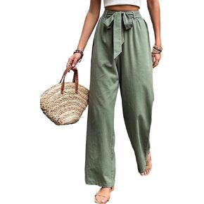 SOLY HUX Women's High Waisted Wide Leg Belted Long Pants Casual Trousers