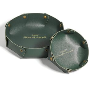 Aoyinism Leather Valet Tray, Premium Catchall Trays, Jewelry Trays, Decorative Desk Organizer,Soft Foldable Desk Organizer, Office/Home Organization Trays (Large Medium and Small, 3PCS)(Blue)