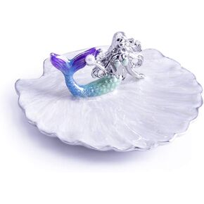 LARAINE Jewelry Tray Ring Display Holder Mermaid Trinket Dish Home Decorative Plate For Earrings Necklace Bracelet Organizer Display (Pearl Blue)