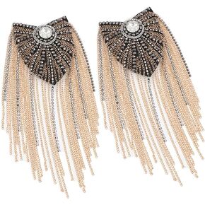 Rhinestone Tassel Shoulder Epaulet Long Chain Fringe Blazer Shoulder Badge Stage Performance Uniform Epaulette Brooch Pin for Men and Women