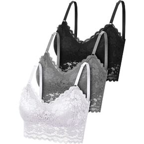 3 Pcs Lace Bralette Women Stretch Lace Bralette Non Padded Bras Bandeau with Straps Bras for Women Girls