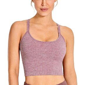 CRZ YOGA Womens Longline Seamless Ribbed Sports Bra - Padded Racerback Sports Bra Yoga Crop Tank Tops in Saudi Arabia