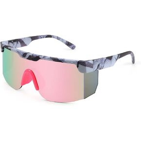 Karsaer Vision 80s 90s Retro Semi Rimless Sunglasses Neon Visor Shades Rainbow Sunlasses for Men Women