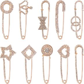 10 Pieces Diamond Scarf Brooch Pin Assorted Muslim Scarf Hijab Clips Small Brooch Set Metal Clips for Headscarf Shawl Muslim Women Scarves Hijab Safety Shawl Brooch Pins for Women Men Kids in Kuwait