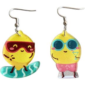 Cute Cartoon Fruit Shape Resin Acrylic Dangle Earrings Colorful Watermelon Lemon Pineapple Avocado Strawberry Earrings for Women Girls Jewelry