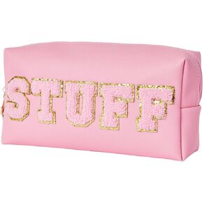 Burskit Stuff Bag Preppy Travel Makeup Bag Organizer Patch Large Varsity Stoney Clover Chenille Letter Cosmetic Toiletry Nylon Cute Preppy Bags PU Leather Waterproof Portable Pouch Storage Purse in Kuwait