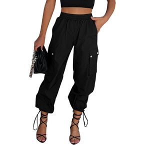 GRAPENT 2023 Womens Cargo Pants High Waisted Baggy Parachute Pants Elastic Waist Adjustable Drawstring Nylon Y2K Trousers